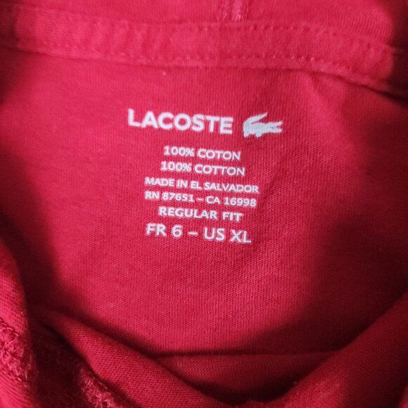 Lacoste Red Hooded Long Sleeve Shirt Regular Fit 100% Cotton Mens XL - Picture 6 of 13
